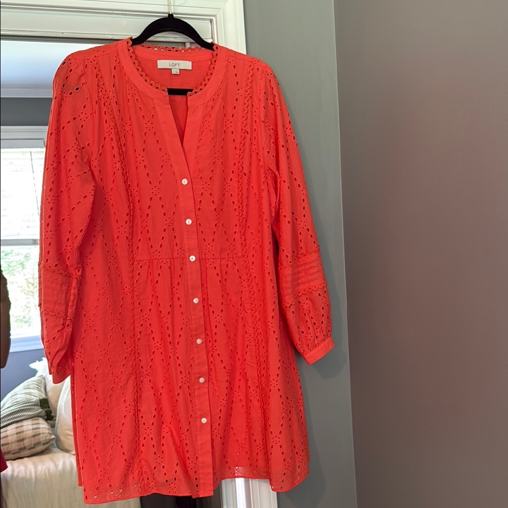 LOFT Coral Eyelet Dress